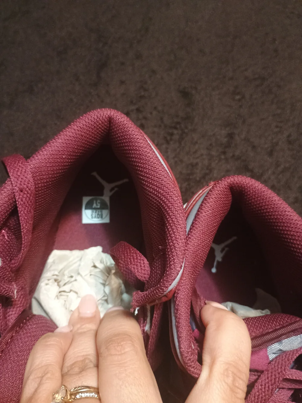 Nike Air Jordan (5Y/7 Women) NWOT BURGUNDY AND GRAY.